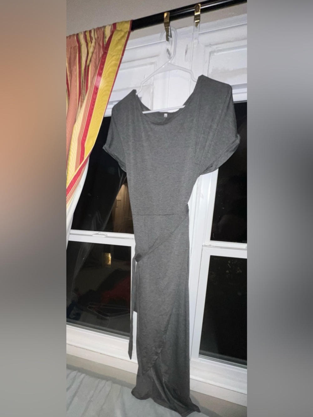 Classic Gray Women's Wrap Dress with Slit